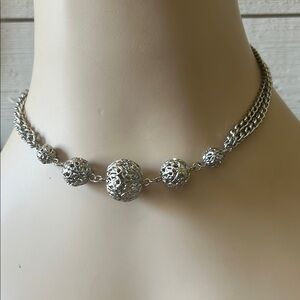 Filigree Beaded Silver Chain Necklace